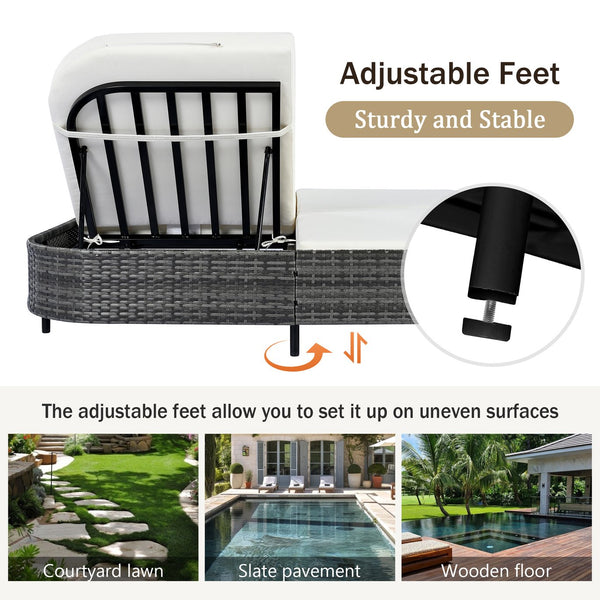 English Elm TREXM Outdoor Daybed with Dual 5-Position Adjustable Backrests, UV-Resistant Rattan & Removable Cushions Black+Beige TM000021AAB