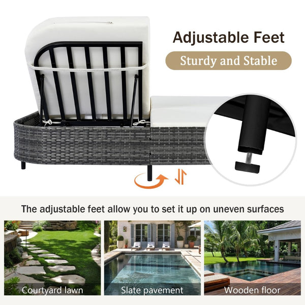 English Elm Trexm Outdoor Pe Rattan Daybed Dual Adjustable Backrest Iron Frame Poolside Lounger N715P250513B