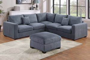 English Elm 4pc Corduroy Sectional Sofa Set with Ottoman Corner Wedge and Low-profile Modern Legs Dark Gray B011S02226