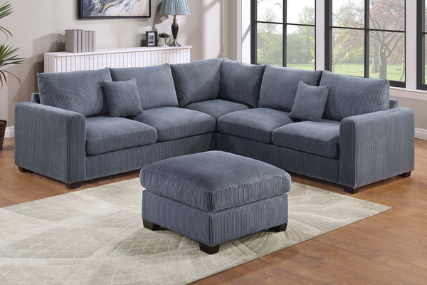 English Elm 4pc Corduroy Sectional Sofa Set with Ottoman Corner Wedge and Low-profile Modern Legs Dark Gray B011S02226