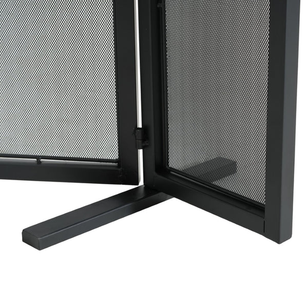 English Elm Quiana Three Panel Wrought Iron Hearth Screen Matte Black Mesh for Modern Loft Decor N775P386892B