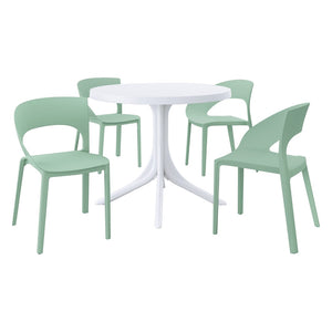 English Elm Summer Polypropylene Round Dining Set Stackable Chairs Uv Resistant Indoor Outdoor Patio Haze Green,White W3450S00026