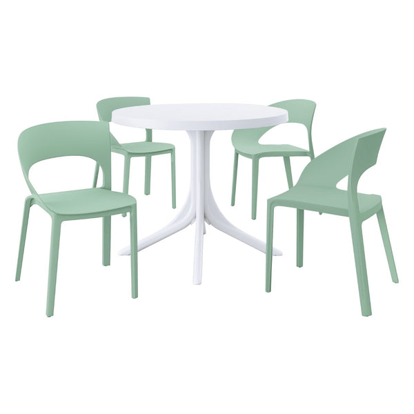 English Elm Summer Polypropylene Round Dining Set Stackable Chairs Uv Resistant Indoor Outdoor Patio Haze Green,White W3450S00026