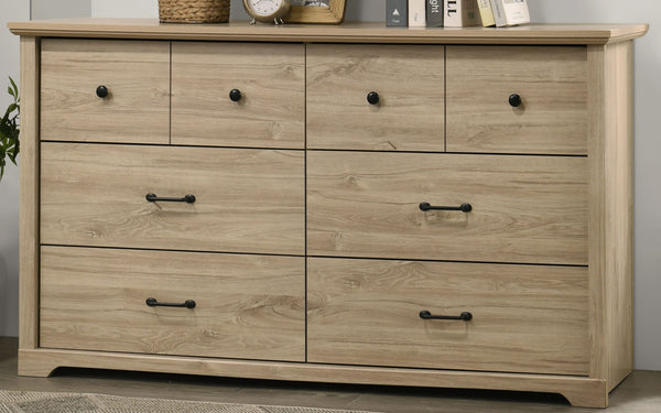 English Elm Elettra Six Drawer Wide Dresser Light Oak Laminate with Matte Black Hardware B2749P413341