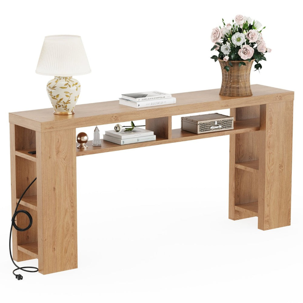 English Elm Xgz-stdcj-mu-zbb Wide Slab Entryway Console with Shelves and Built-in Charging Station W1550P330056