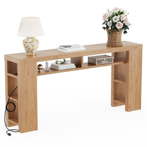 English Elm Xgz-stdcj-mu-zbb Wide Slab Entryway Console with Shelves and Built-in Charging Station W1550P330056