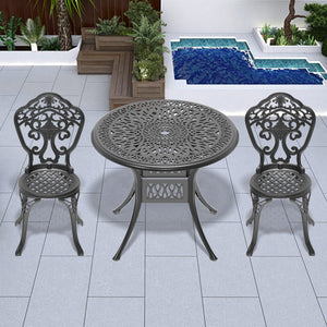 English Elm 3-Piece All-Weather Cast Aluminum Dining Set - Elegant Black Frame For Cozy Outdoor Meals & Relaxation W1710S00207
