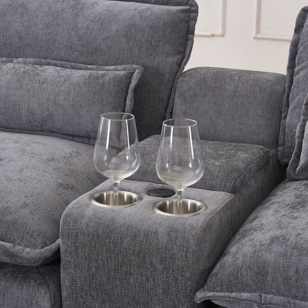 English Elm 123*55" Modern U-Shaped Sleeper Sofa with Double Chaise, Console, Cupholders & USB Ports, Grey W3401S00002