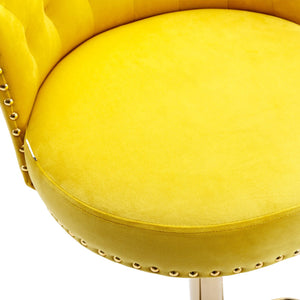English Elm UNITED Velvet 360° Rotating Bar Chair with Diamond Stitching, Gold Frame, Plush Foam Seat, Adjustable Height Yellow W1568P361719