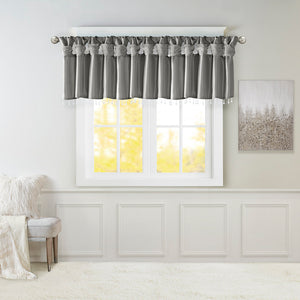 JLA Home Madison Park - Lightweight Faux Silk Valance with Beaded Hem, Lined Twist-Top Drapery for Privacy & Elegance Charcoal MP41-6560