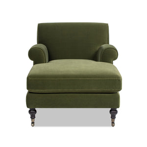 English Elm Jennifer Taylor Home - Alana Velvet Chaise Lounge Chair Olive Green — Bench-Made Hardwood Frame, Medium-Firm Foam Comfort B2719P265596