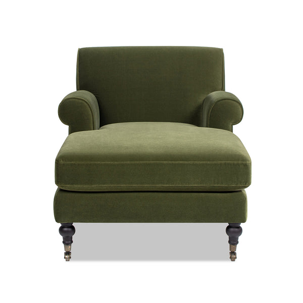 English Elm Jennifer Taylor Home - Alana Velvet Chaise Lounge Chair Olive Green — Bench-Made Hardwood Frame, Medium-Firm Foam Comfort B2719P265596