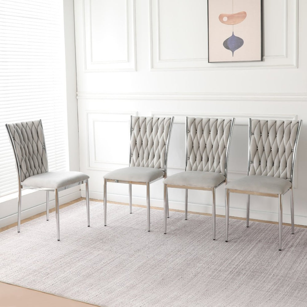 English Elm Modern Velvet Upholstered Dining Chairs Set of 2 with Electroplated Legs for Kitchen Light Gray W210P301597