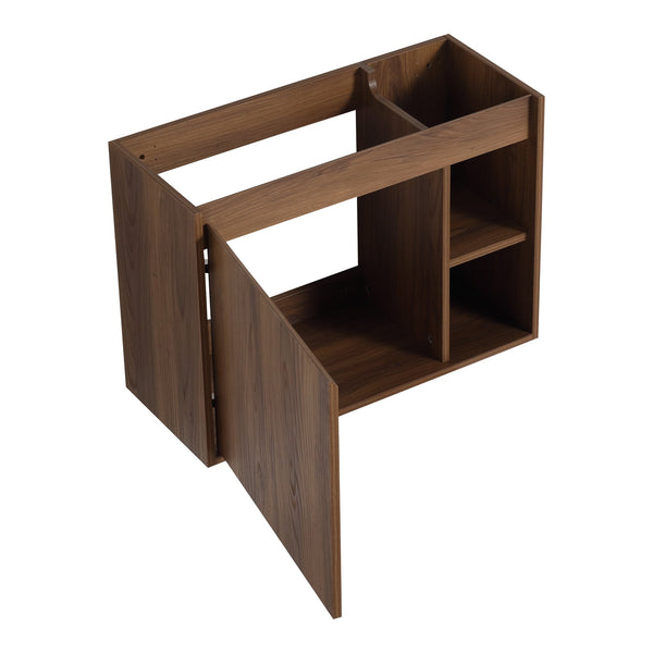 English Elm 28'' 28" Wall-Mounted Bathroom Vanity with White Ceramic Sink, Soft-Close Door, Open Shelves, KD-Pack W999P263409