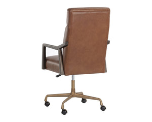 Sunpan Collin Office Chair - Stylish Bovine Leather with Elegant Iron Frame for Modern Workspace Comfort Brushed Gold, Brown, Shalimar Tobacco Leather