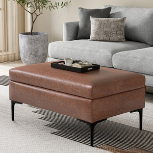 English Elm Rebecca Rectangular Storage Ottoman Coffee Table with Lift-Up Lid, Faux Leather, Spacious Seat Brown B136P364277