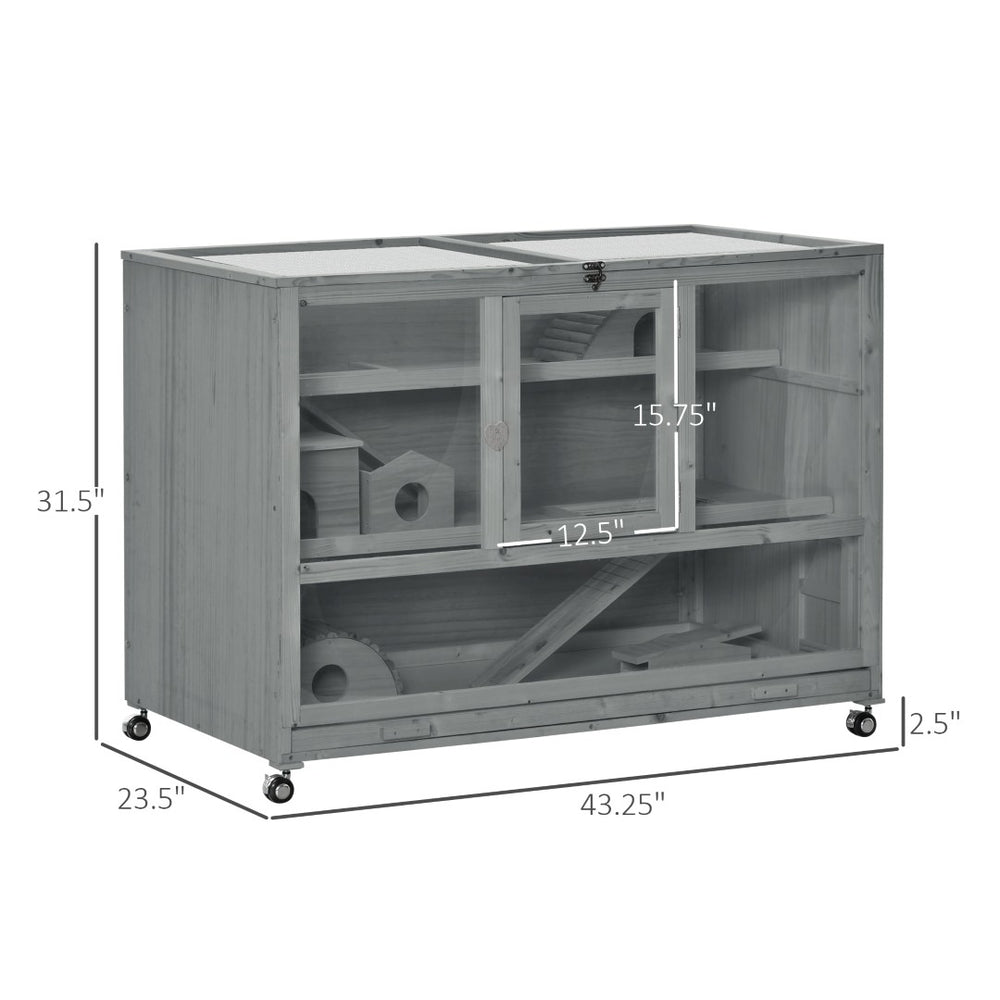 English Elm Wooden Two-story Fir Rabbit Hutch with Enclosed Run Wheels and Pull-out Trays T3971P407633