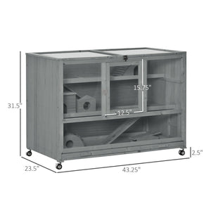 English Elm Wooden Two-story Fir Rabbit Hutch with Enclosed Run Wheels and Pull-out Trays T3971P407633