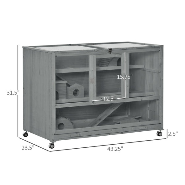 English Elm Wooden Two-story Fir Rabbit Hutch with Enclosed Run Wheels and Pull-out Trays T3971P407633
