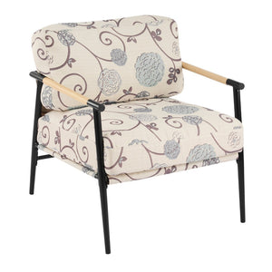 English Elm 27.56" Minimalist Accent Chair Padded Cushions Black Metal Wood Armrest Seating N767P215306W