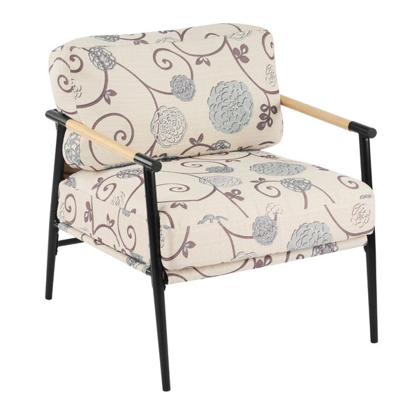 English Elm 27.56" Minimalist Accent Chair Padded Cushions Black Metal Wood Armrest Seating N767P215306W