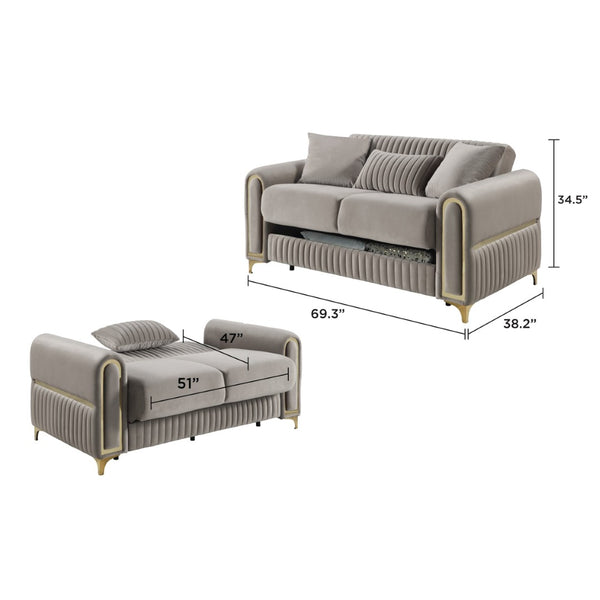 English Elm Ruby Channel Stitch Sofa and Loveseat Set with Birch Frame Gold Steel Legs B009S02251