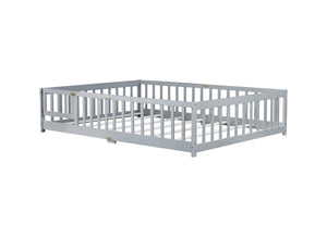 English Elm Full Size Rubberwood Floor Bed with Safety Guardrails and Latching Door for Toddlers Grey W504P429296