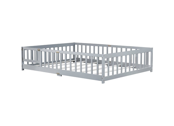 English Elm Full Size Rubberwood Floor Bed with Safety Guardrails and Latching Door for Toddlers Grey W504P429296