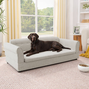 English Elm Oversized Linen Pet Sofa with Armrest Backrest for Large Dogs Modern Living Room W487P430327