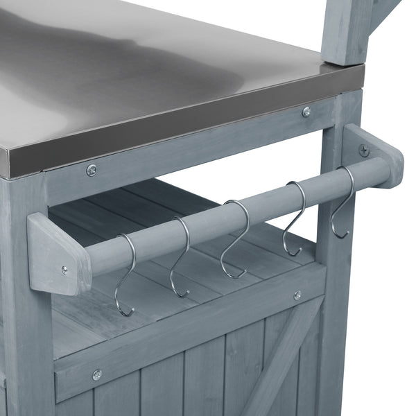 English Elm K&K 53.3" Outdoor Kitchen Island with 1.2" Stainless Top, Spacious Storage, Raised Shelf, Wheels Grey+Blue N707P250628G