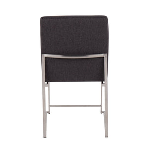 English Elm High Back Contemporary Dining Chairs Set Of 2 - Stylish Charcoal Fabric & Brushed Steel Frame Design B202P223558