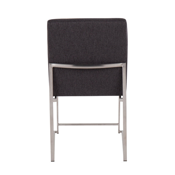 English Elm High Back Contemporary Dining Chairs Set Of 2 - Stylish Charcoal Fabric & Brushed Steel Frame Design B202P223558