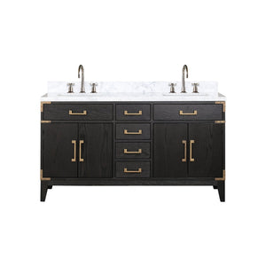 English Elm Black Oak Double Bathroom Vanity Solid Wood Frame with Genuine Carrara Marble Top B2731P260939