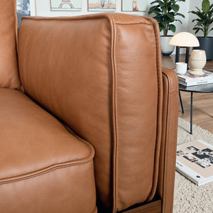 English Elm Utica Top-grain Leather Sofa Walnut Frame Feather Cushions Mid-century Living Room B183P423283