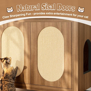 English Elm Cat Litter Box Cabinet with Sisal Doors Storage Drawer and Nightstand Surface N704P379111P