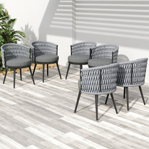 English Elm Christopher Knight Home® - Outdoor Dining Set Premium Acacia Wood Table with Handwoven Rope Chairs and Weatherproof Cushions for Stylish Outdoor Entertaining Light Gray,Rustic,Teak N770P290585G006_57192.00