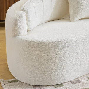 English Elm Curved Four Seat Chenille Sofa with Removable Backrest for Retro Apartment Living White W3612S00043