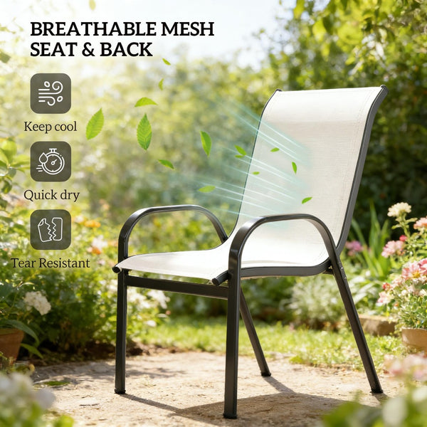 English Elm Stackable Outdoor Dining Chairs Set of 4 Mesh Back Patio Seating with Steel Frame T3971P444964