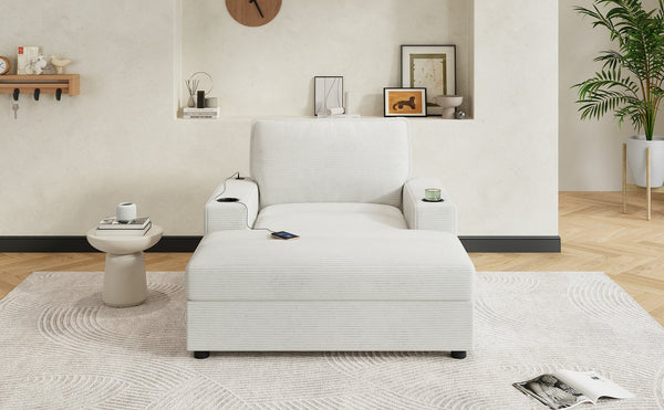 English Elm Christopher Knight Home® - 42.8" Oversized Chaise Lounge with Storage Ottoman, Corduroy Upholstery, USB Port & Cup Holders for Cozy Living Space Beige N765P350851W