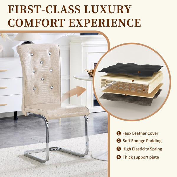 English Elm Luxury Pu Upholstered Dining Chair Set of 4 with Channel Stitching and Metal Legs Beige W1512P491853