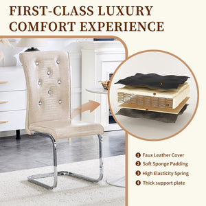 English Elm Luxury Pu Upholstered Dining Chair Set of 4 with Channel Stitching and Metal Legs W1512P491870