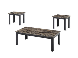 English Elm 3pc Modern Coffee & End Table Set with Faux Marble Tops Sleek Gray Finish Wooden Legs, Stylish Living Brown 45.5 L x 24.5 W x 3.38 H B011P232911