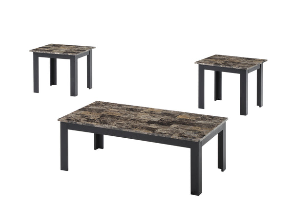 English Elm 3pc Modern Coffee & End Table Set with Faux Marble Tops Sleek Gray Finish Wooden Legs, Stylish Living Brown 45.5 L x 24.5 W x 3.38 H B011P232911