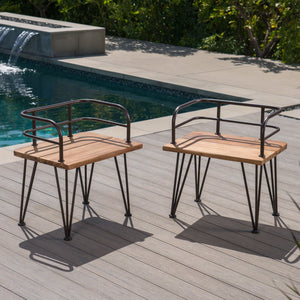 English Elm Christopher Knight Home® - ZION Teak Acacia Wood & Iron Chairs Set of 2 — Rustic Industrial Patio Dining Seats, Sturdy Low Backs 60391.00