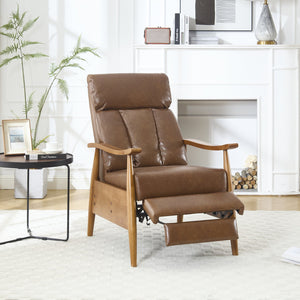 English Elm COOLMORE Mid-Century Recliner Armchair with Footrest, Plush Foam Cushion, Solid Wood Frame Comfort Light Brown W1539P210126