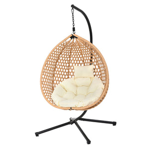 English Elm U_STYLE Sturdy Hammock Chair with HDPE Rattan Weave, Rust-Resistant Chain, Soft Removable Cushion Beige,Brown+Yellow N711P255131Q