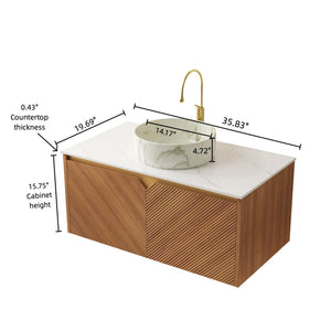English Elm RUBEN 36" Bathroom Vanity with High-Hardness Marble Ceramic Basin, Twill Wood Doors & Soft-Close SystemRUBEN 36" Bathroom Vanity with High-Hardness Marble Ceramic Basin, Twill Wood Doors & Soft-Close System Brown Oak,Carrara White,Stone White W2615S00482