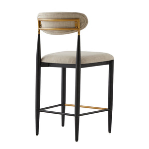 English Elm Christopher Knight Home® - ARMLESS Modern Upholstered Counter Stool Set of 2 with Iron Toothpick Frame, Gold Trim Accents Beige+Black N771P316339A