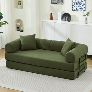 English Elm Folding Sofa Bed Corduroy Convertible 78.5" 3-Seater to Bed No-Assembly Foam Spring Comfort Green W2915P343897