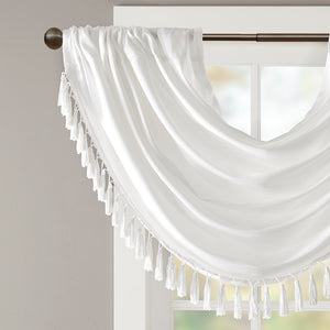 JLA Home Madison Park - Faux Silk Waterfall Valance with Tassel Trim, Lined Rod-Pocket Design for Hotel-Quality Window Styling White MP41-4949